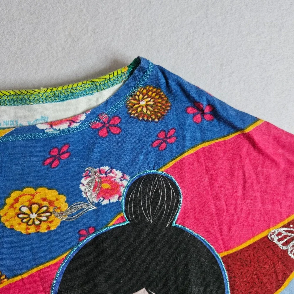 Desigual Kids Friends T-Shirt Kokeshi Doll Patchwork Multi Color Size 7/8 Spain